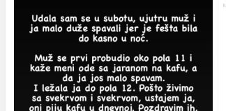 Udala sam se u subotu, ujutru muž i ja malo duže spavali jer je fešta bila do kasno u noć….