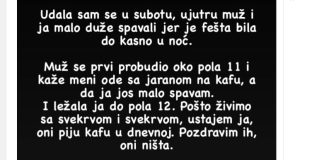 Udala sam se u subotu, ujutru muž i ja malo duže spavali jer je fešta bila do kasno u noć….