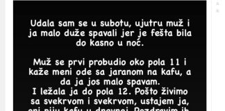 Udala sam se u subotu, ujutru muž i ja malo duže spavali jer je fešta bila do kasno u noć….