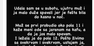Udala sam se u subotu, ujutru muž i ja malo duže spavali jer je fešta bila do kasno u noć….