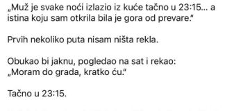 „Muž je svake noći izlazio iz kuće tačno u 23:15… a istina koju sam otkrila bila je gora od prevare.“